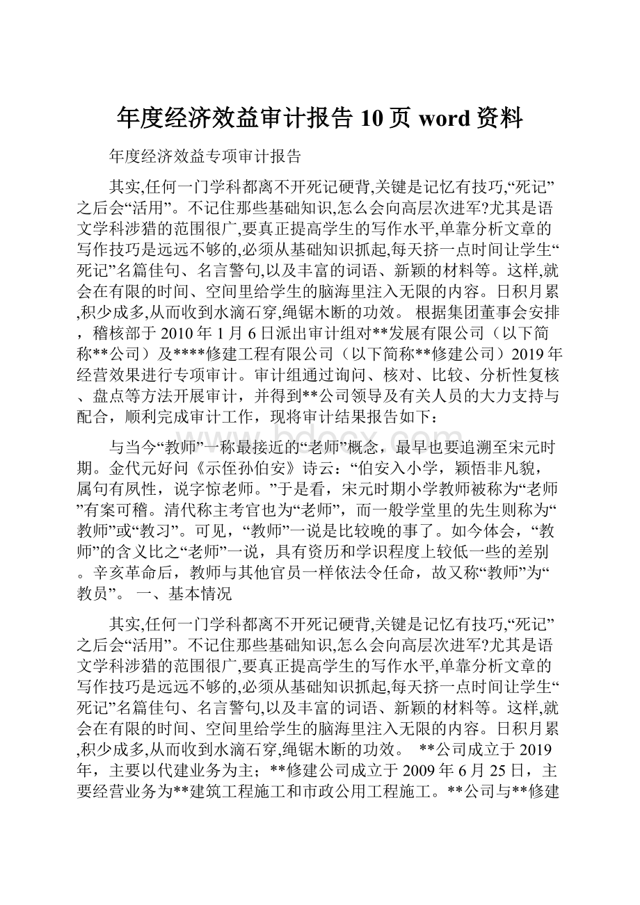 年度经济效益审计报告10页word资料文档格式.docx_第1页