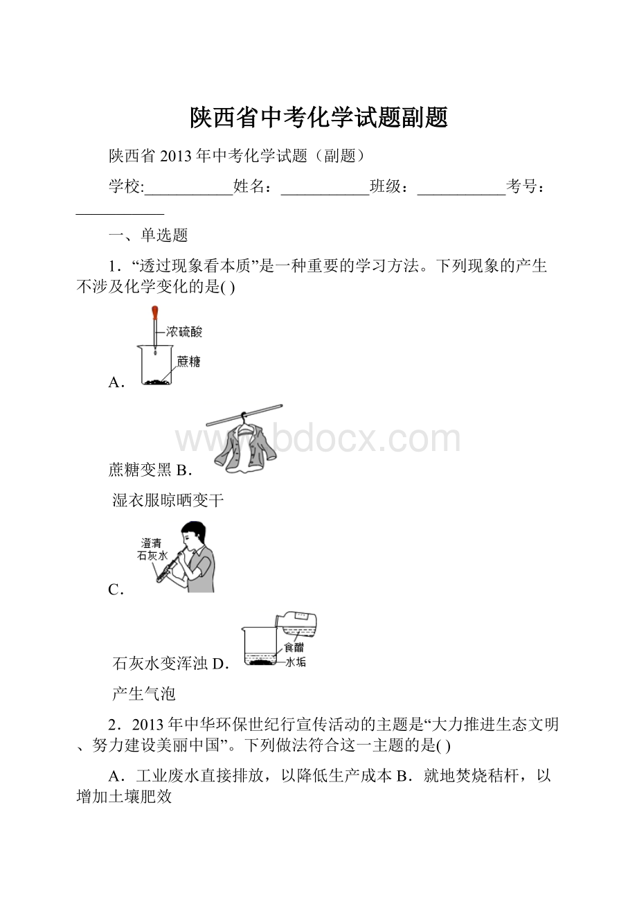 陕西省中考化学试题副题.docx