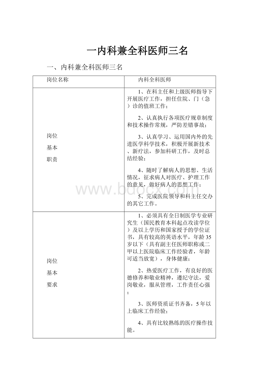 一内科兼全科医师三名.docx_第1页