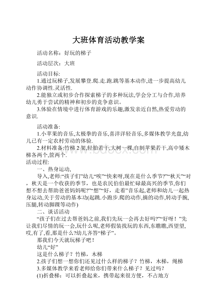 大班体育活动教学案.docx