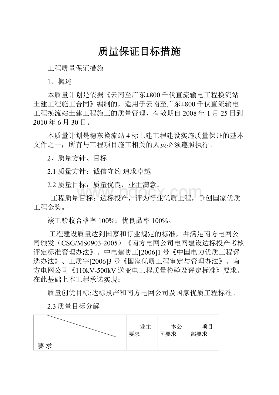 质量保证目标措施.docx_第1页