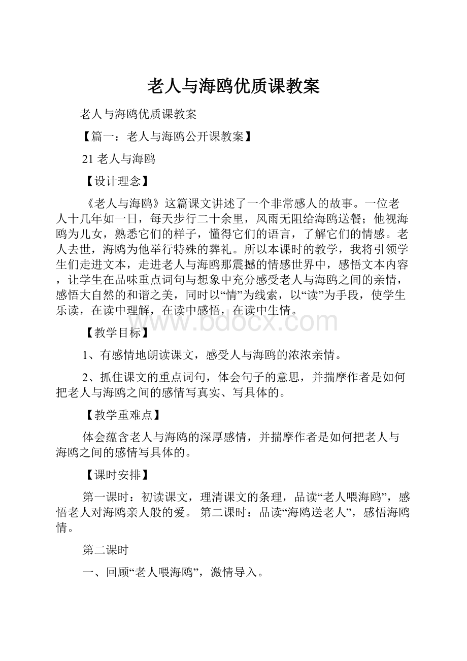 老人与海鸥优质课教案.docx