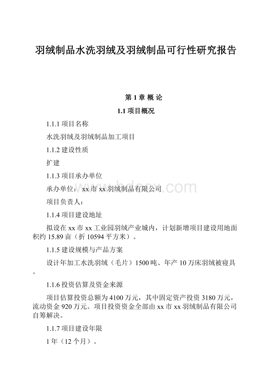 羽绒制品水洗羽绒及羽绒制品可行性研究报告.docx