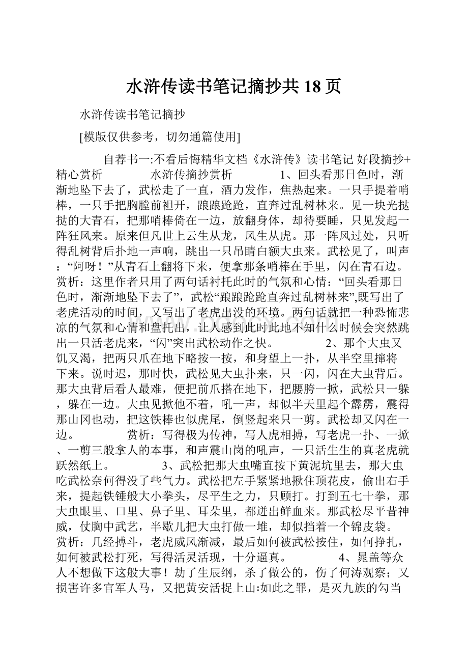 水浒传读书笔记摘抄共18页.docx_第1页