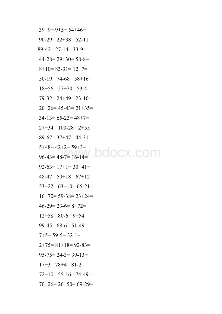 一年级数学100以内加减法口算题1000道Word文档下载推荐.docx_第2页