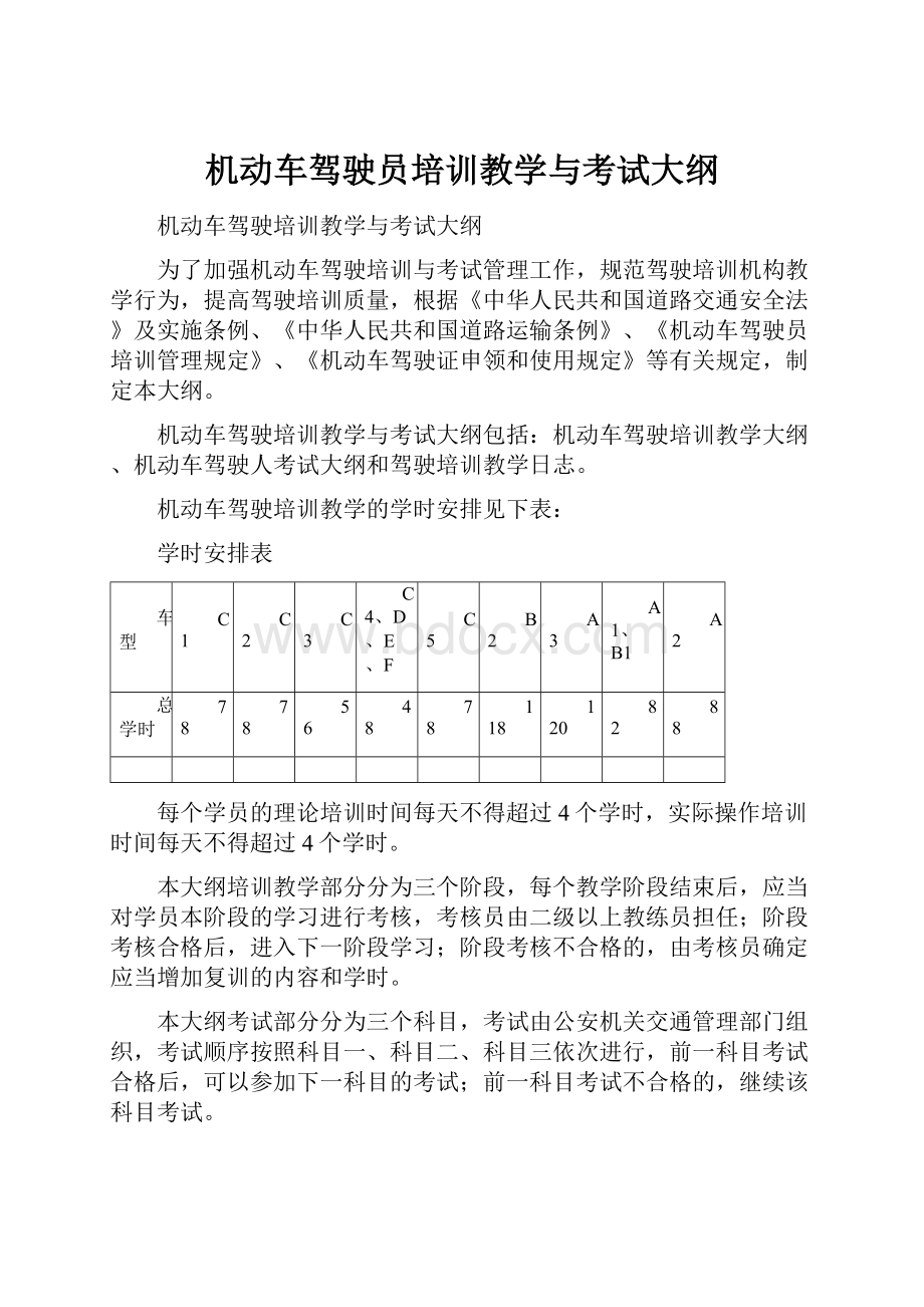 机动车驾驶员培训教学与考试大纲.docx