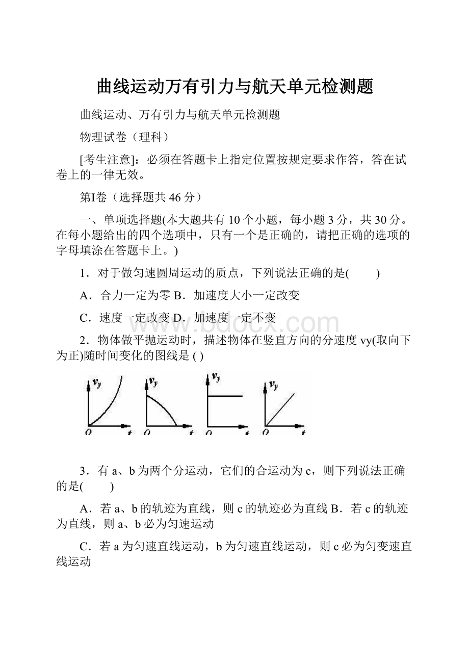 曲线运动万有引力与航天单元检测题.docx_第1页