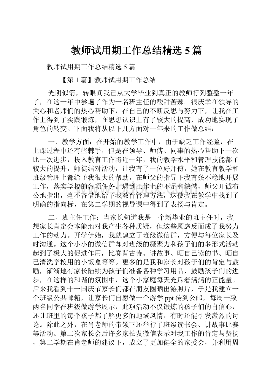 教师试用期工作总结精选5篇.docx