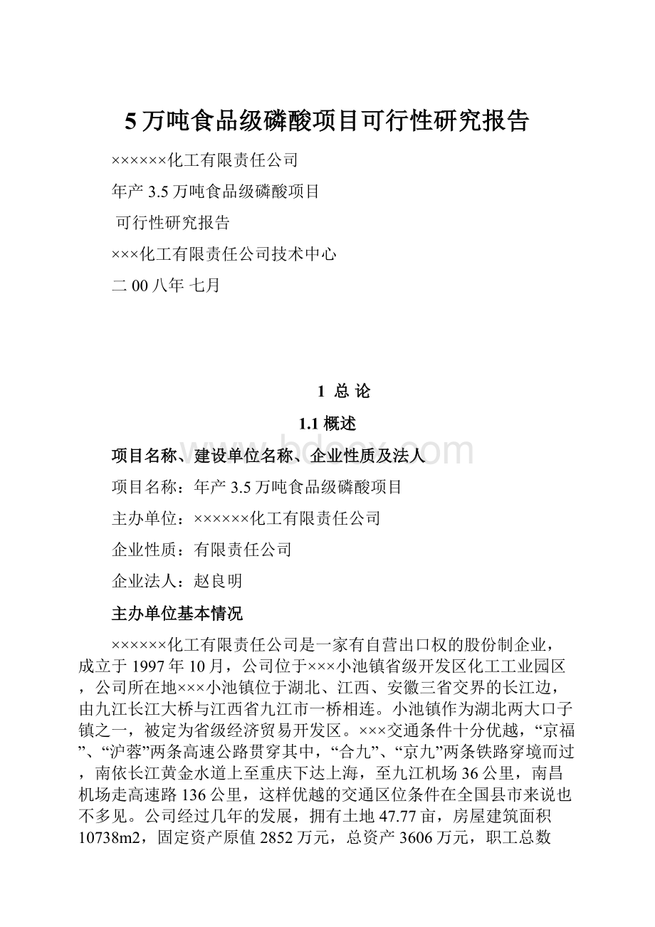 5万吨食品级磷酸项目可行性研究报告.docx