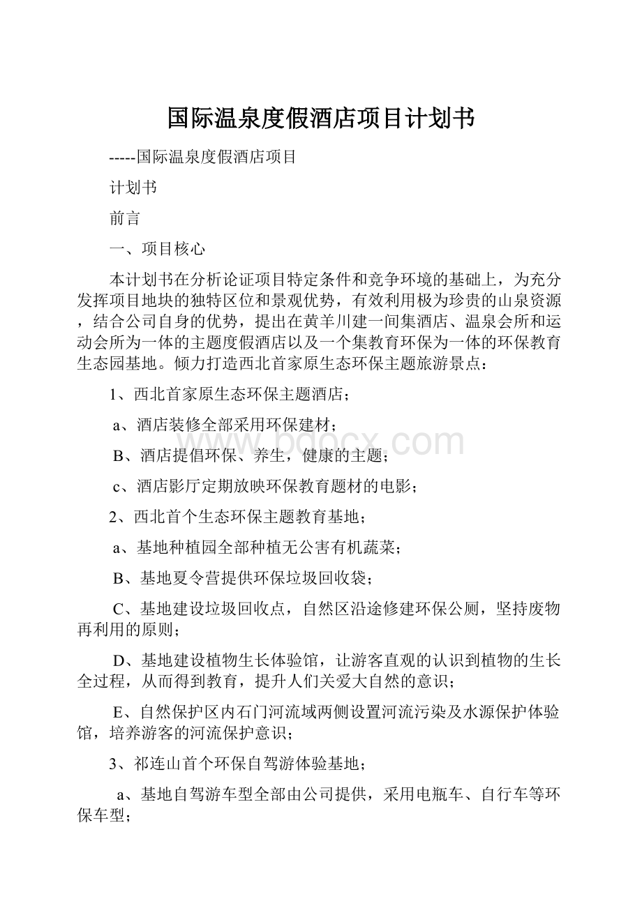 国际温泉度假酒店项目计划书Word文档格式.docx