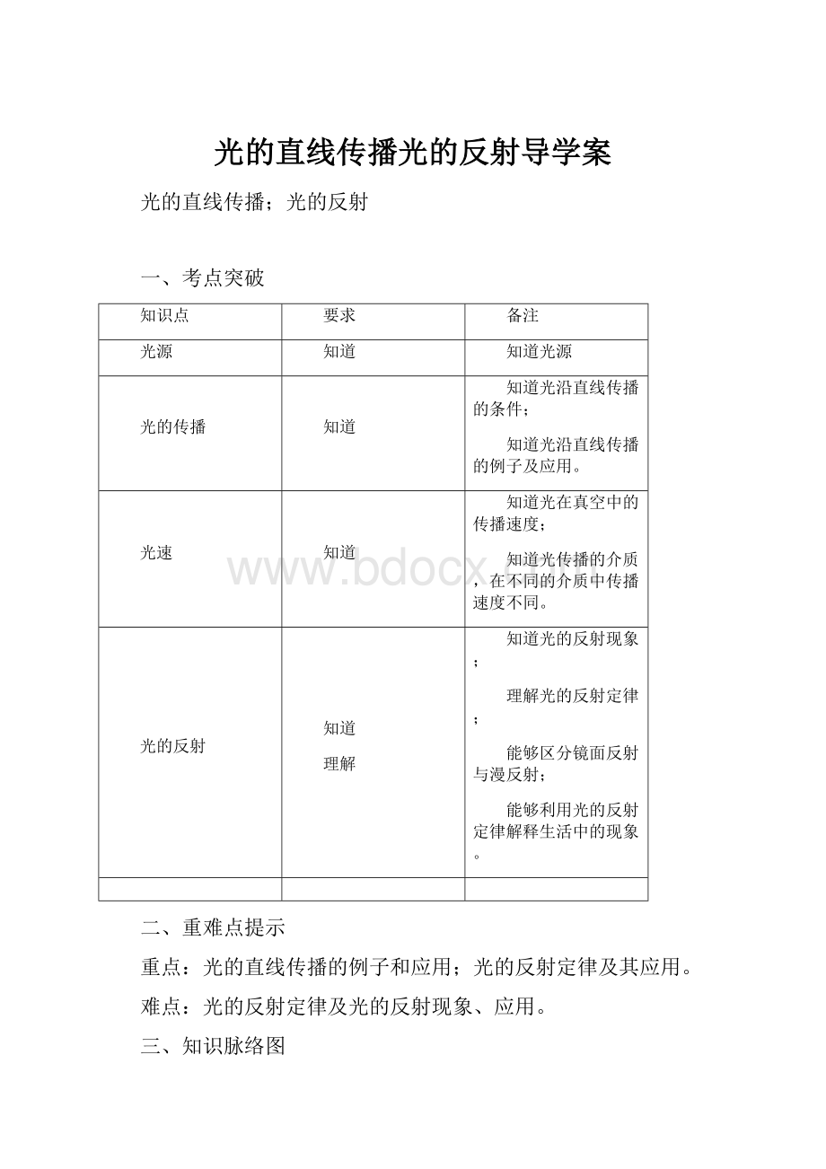 光的直线传播光的反射导学案.docx_第1页