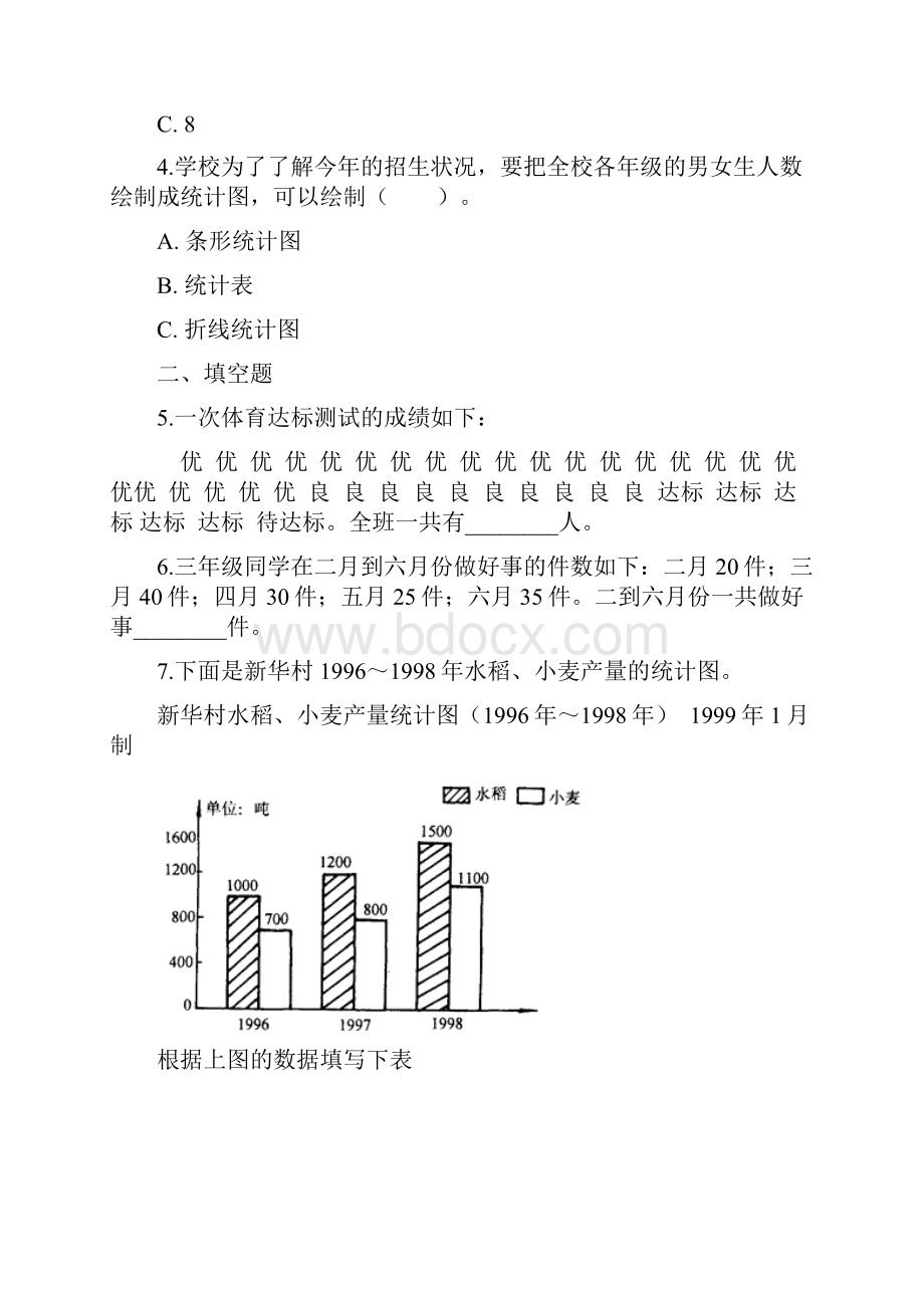 三年级下册数学单元测试3复式统计表 人教版秋含答案.docx_第2页