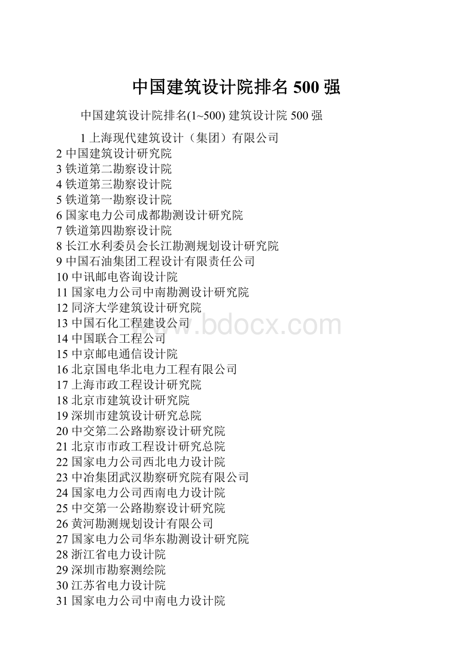 中国建筑设计院排名500强文档格式.docx