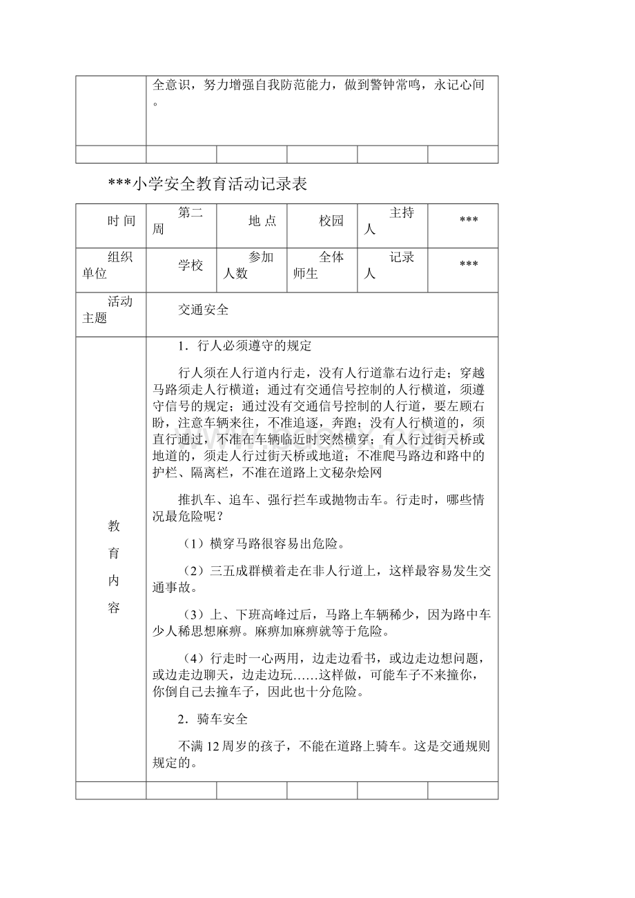 小学学生安全教育活动记录表Word格式.docx_第3页