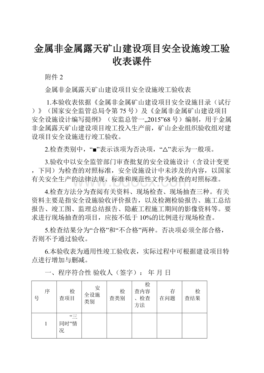 金属非金属露天矿山建设项目安全设施竣工验收表课件.docx