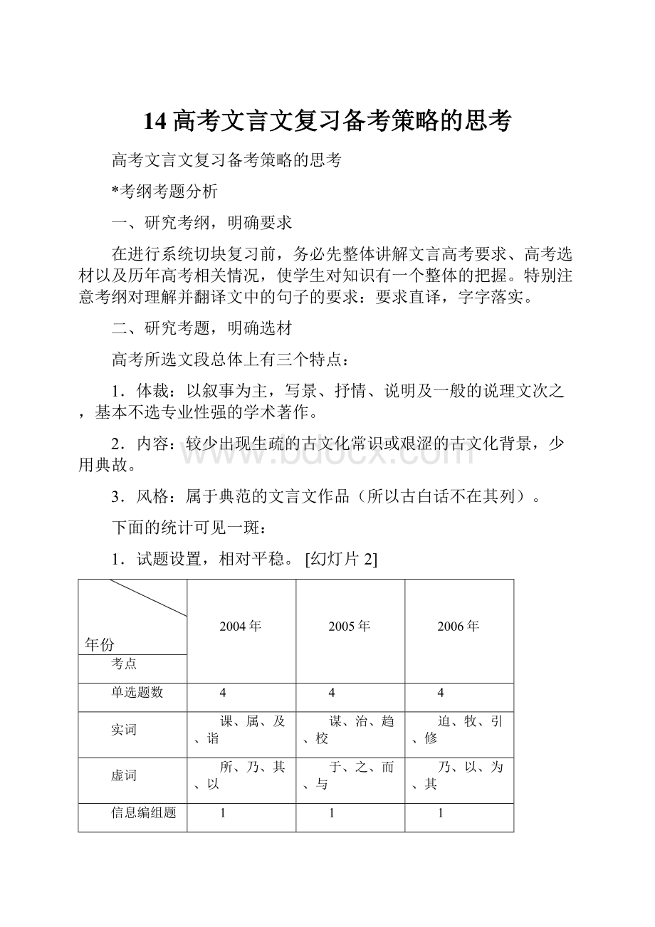 14高考文言文复习备考策略的思考.docx