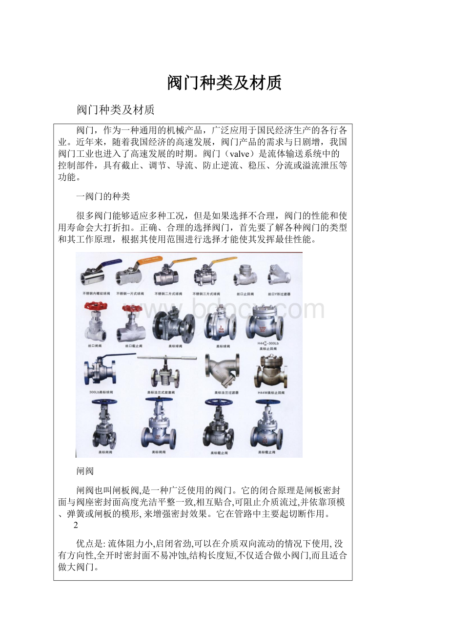 阀门种类及材质Word格式文档下载.docx