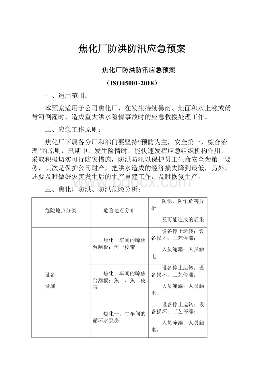 焦化厂防洪防汛应急预案.docx_第1页