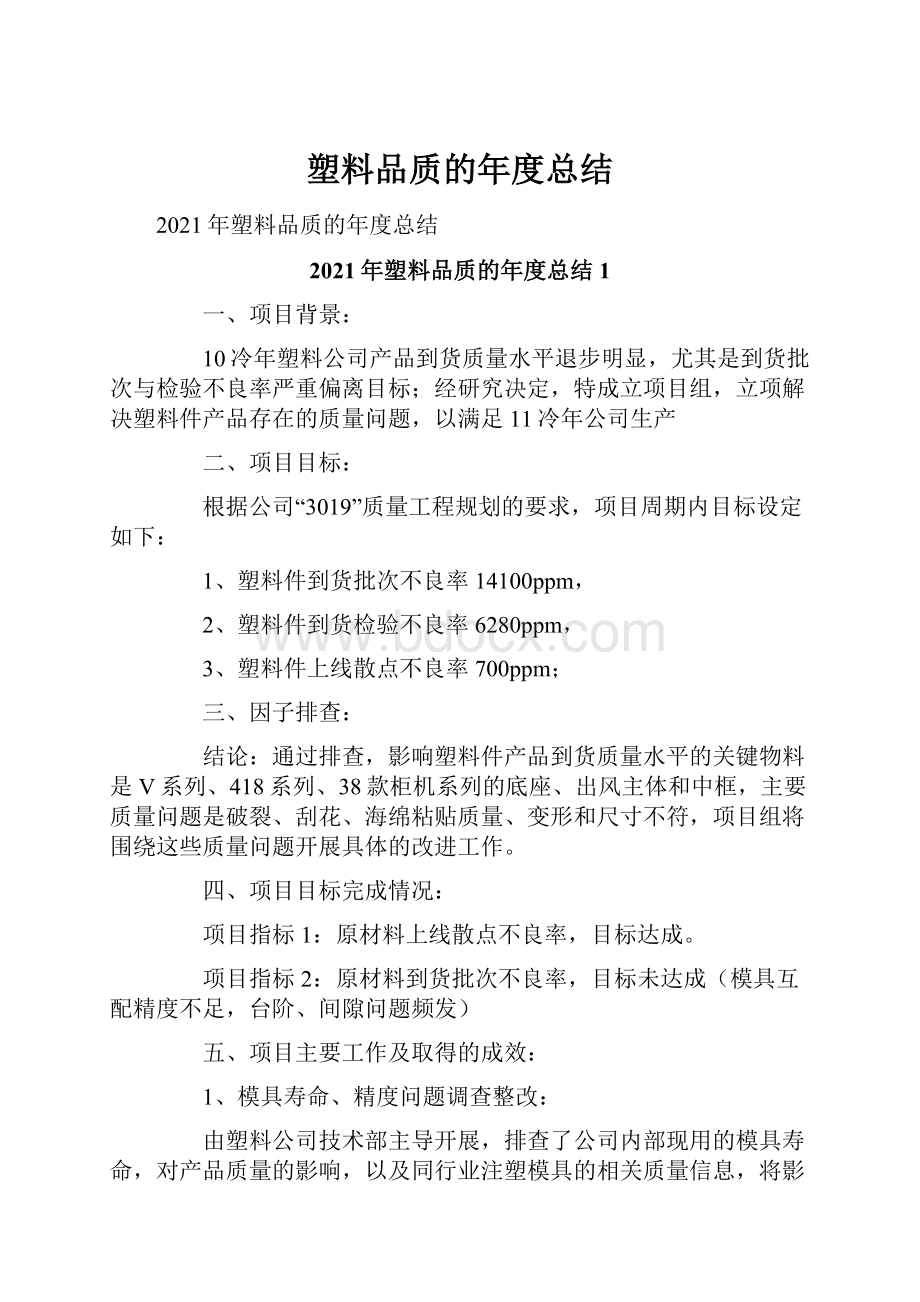 塑料品质的年度总结.docx