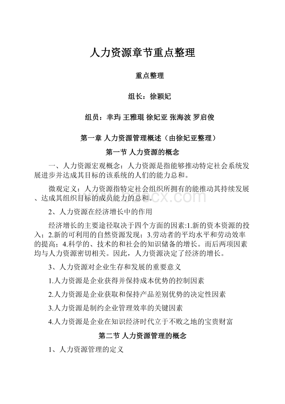 人力资源章节重点整理Word格式文档下载.docx