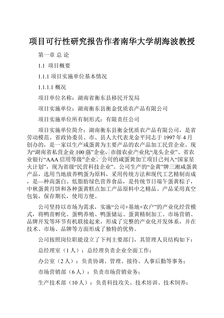 项目可行性研究报告作者南华大学胡海波教授.docx_第1页