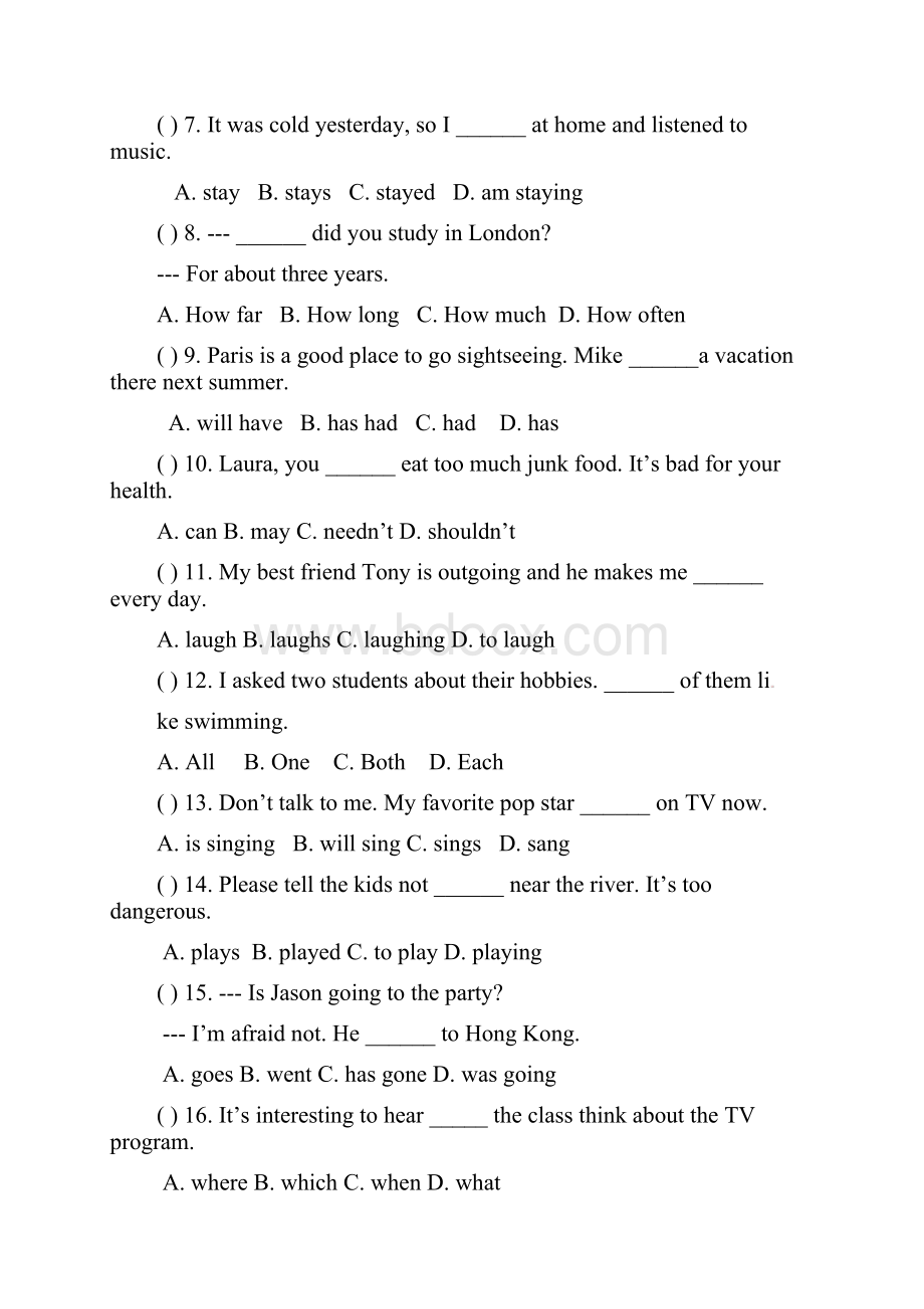 高一英语入学考试试题无答案Word下载.docx_第2页