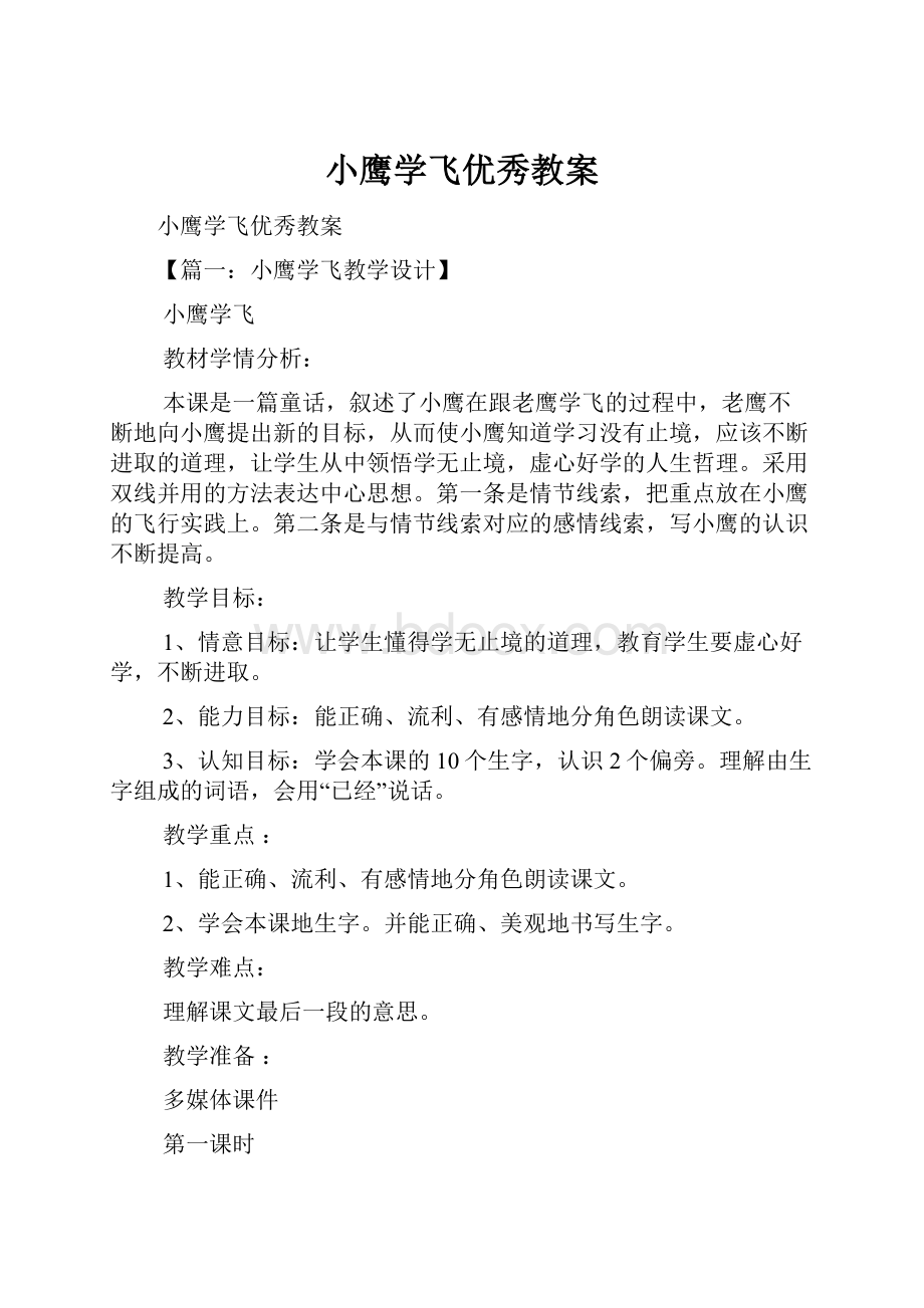 小鹰学飞优秀教案Word格式文档下载.docx