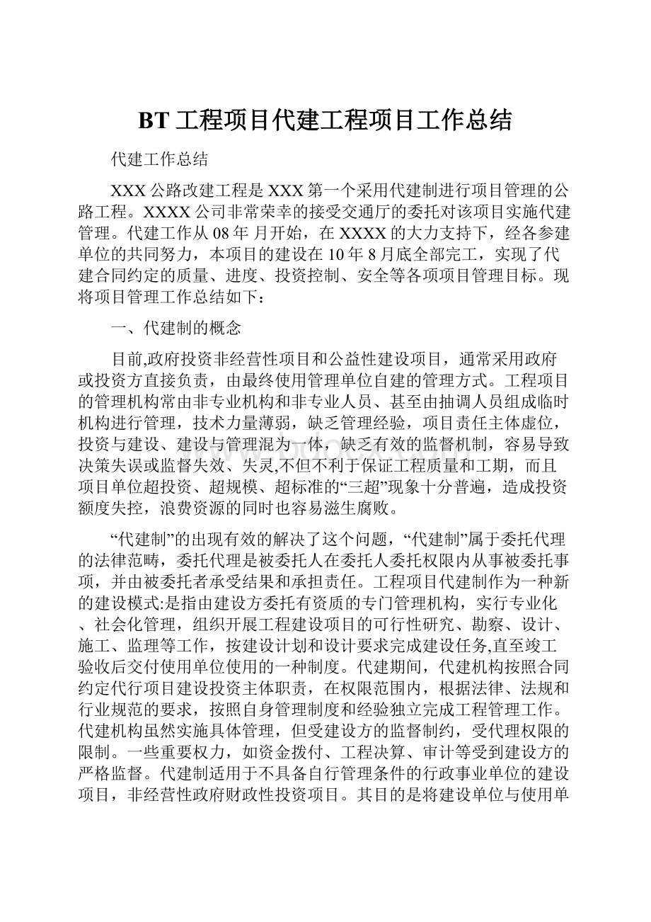 BT工程项目代建工程项目工作总结.docx_第1页