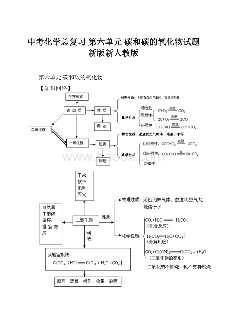 中考化学总复习 第六单元 碳和碳的氧化物试题 新版新人教版.docx