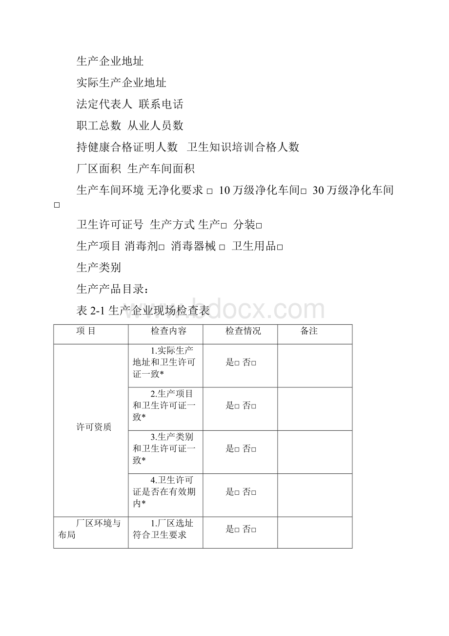 消毒产品生产企业专项整治工作检查表Word格式文档下载.docx_第2页