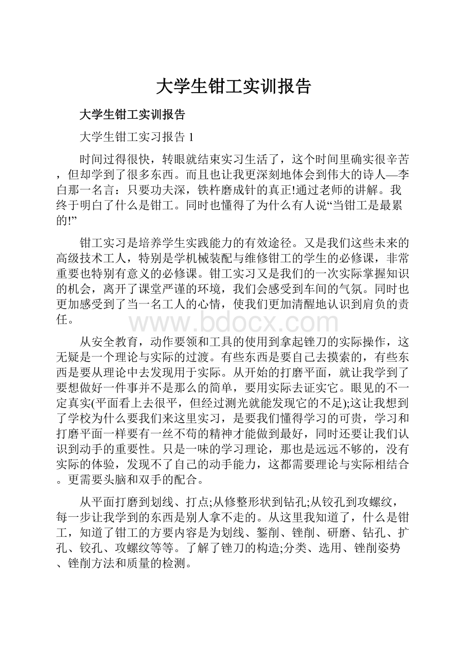 大学生钳工实训报告.docx