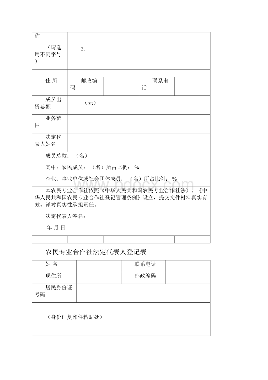 农民专业合作社登记文书格式规范初始登记必报表.docx_第2页