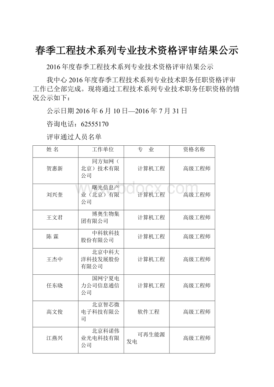 春季工程技术系列专业技术资格评审结果公示.docx