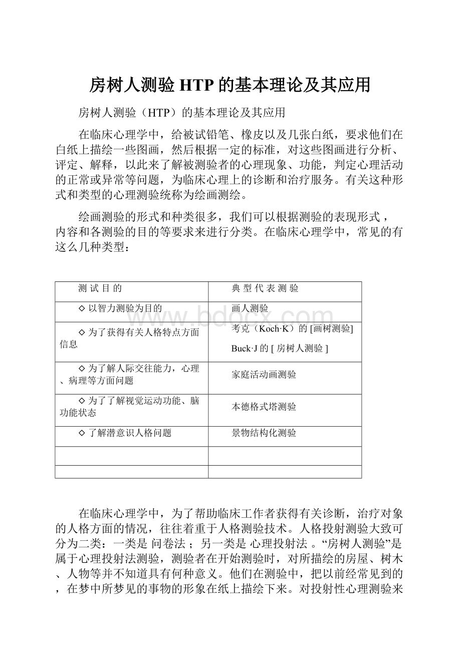 房树人测验HTP的基本理论及其应用Word格式文档下载.docx