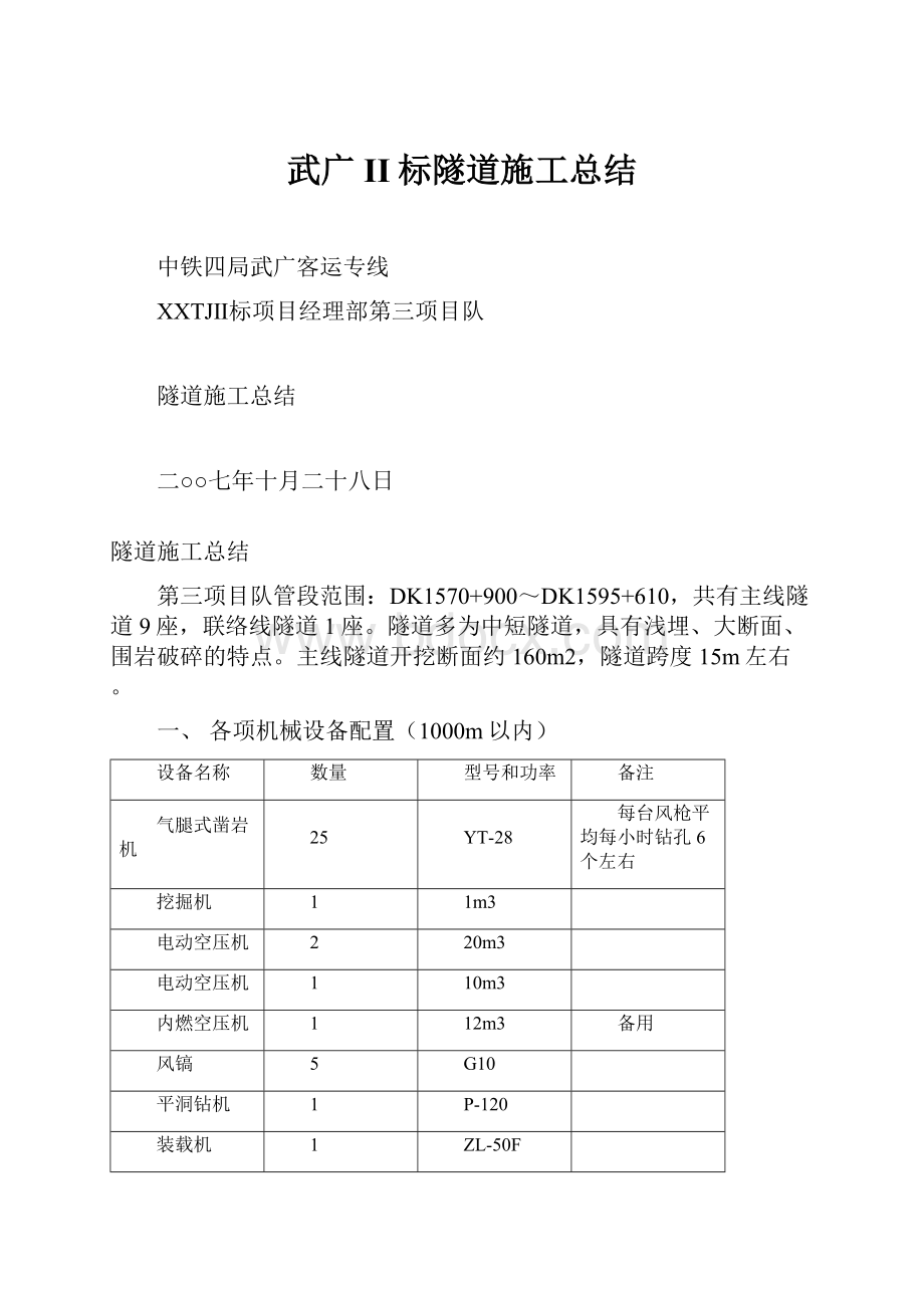 武广II标隧道施工总结文档格式.docx_第1页