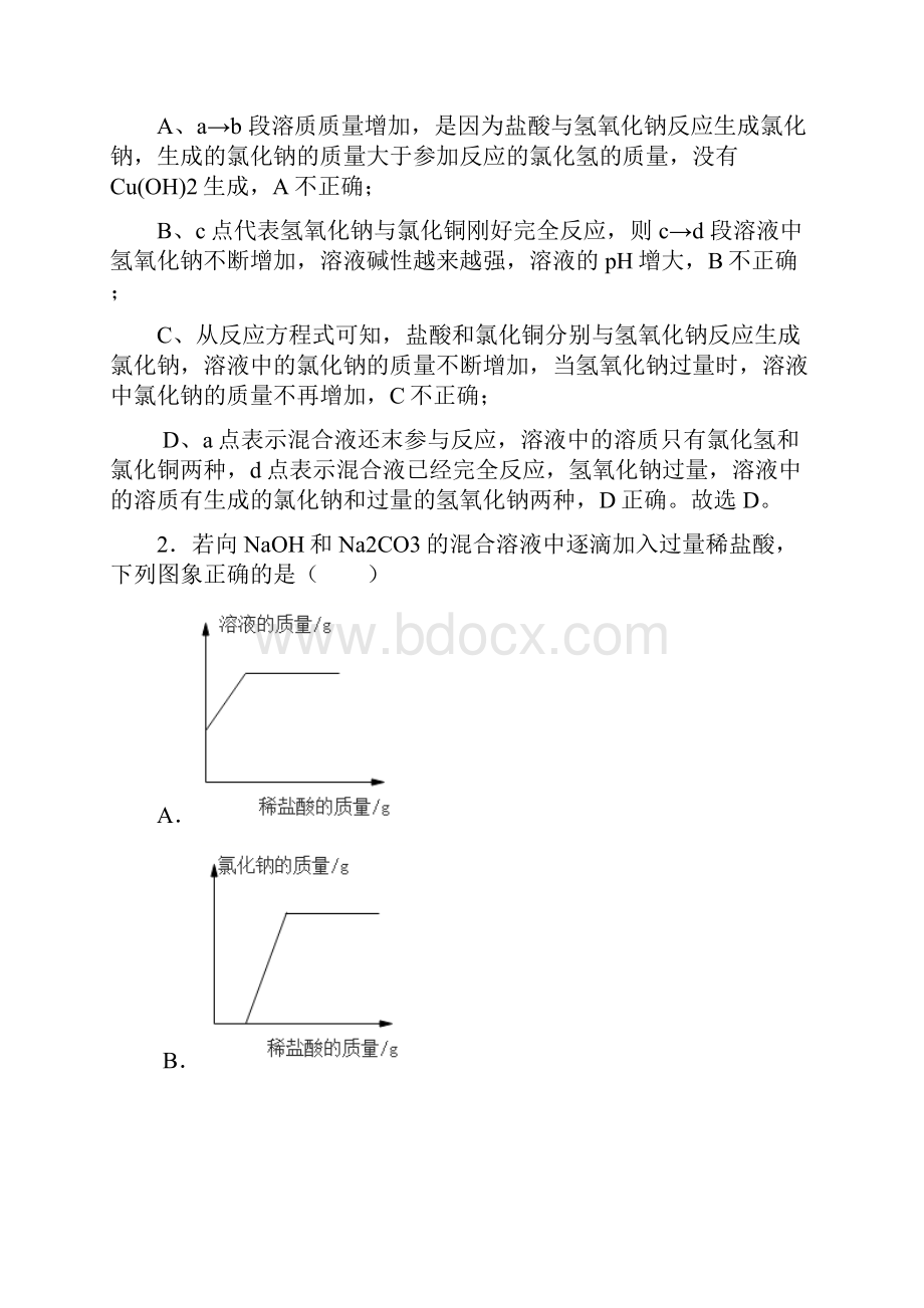 中考化学 金属及酸碱盐反应的图像 综合题含答案.docx_第2页