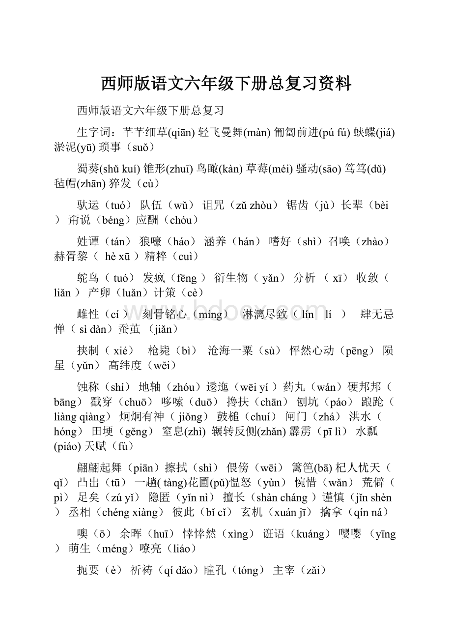 西师版语文六年级下册总复习资料.docx