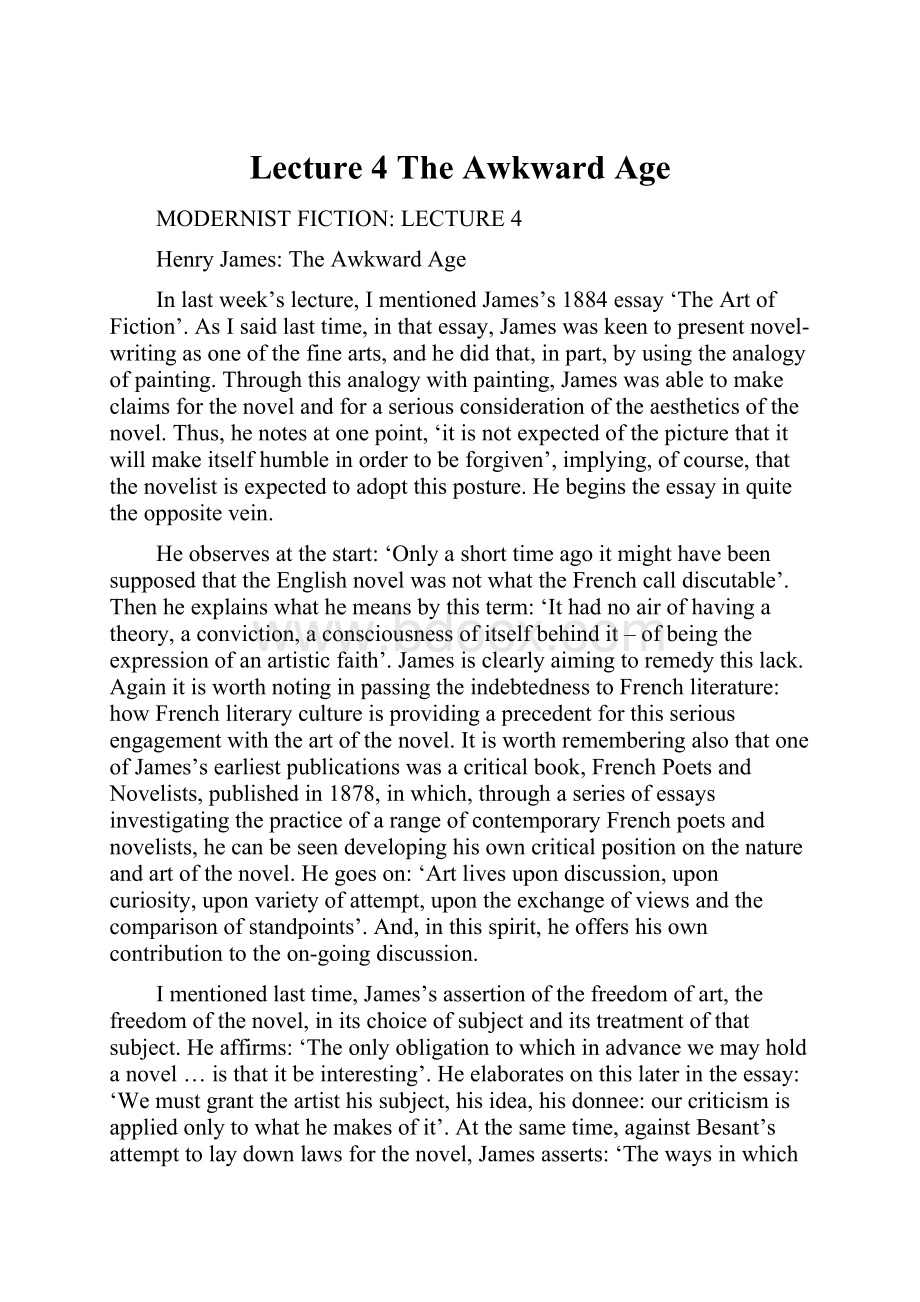 Lecture 4 The Awkward Age.docx_第1页