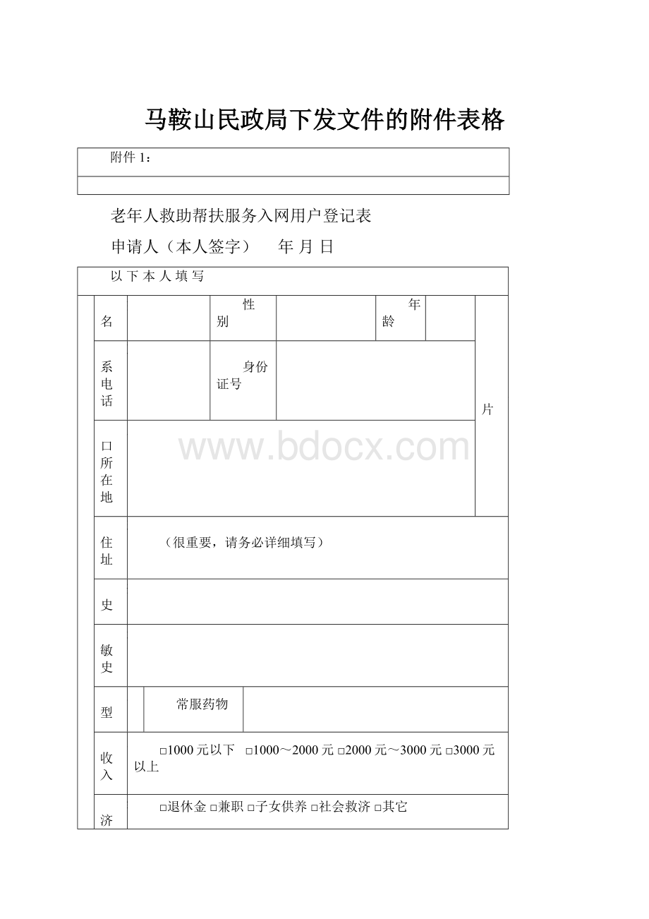 马鞍山民政局下发文件的附件表格Word格式.docx