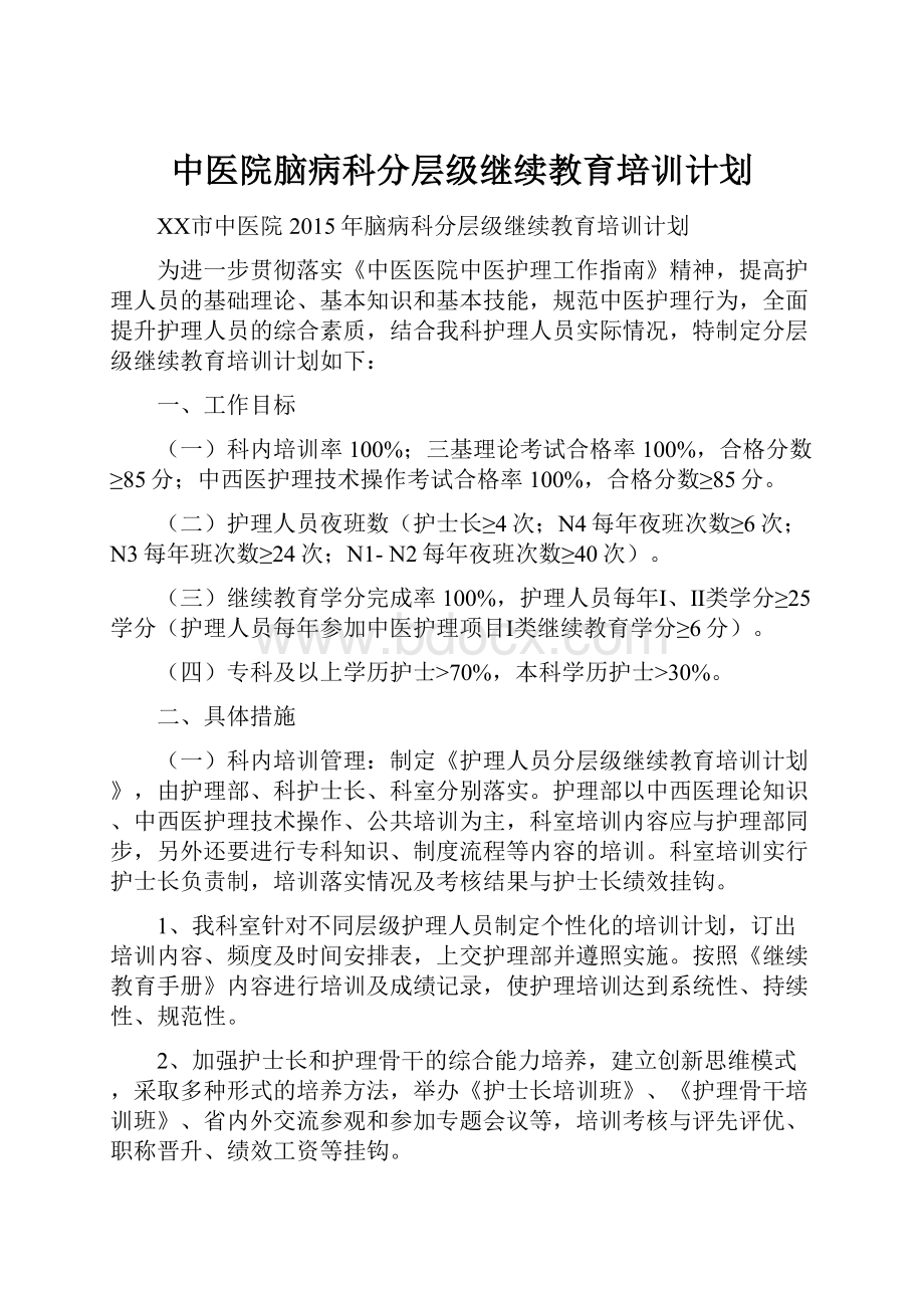 中医院脑病科分层级继续教育培训计划.docx_第1页