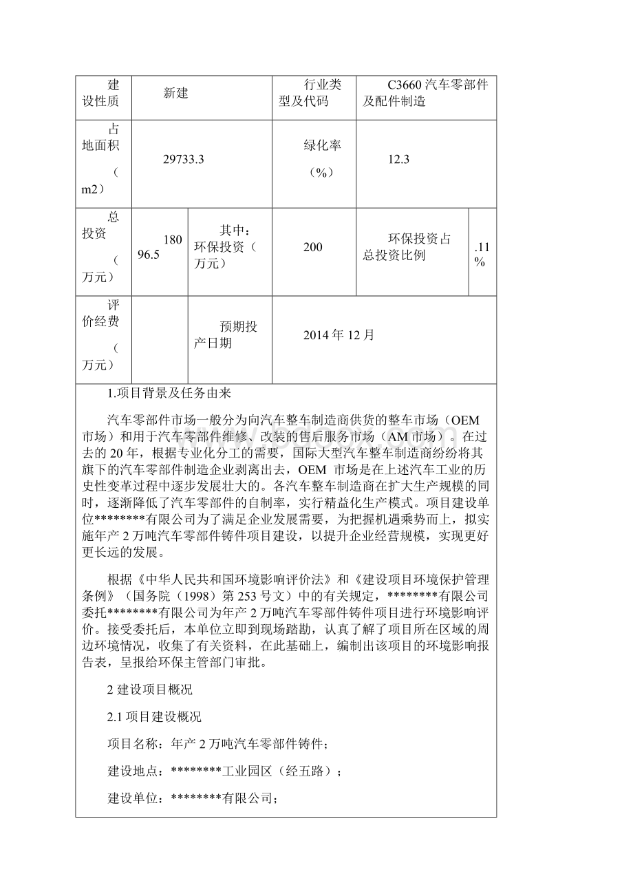 年产2万吨汽车零部件铸件项目环评报告表.docx_第3页