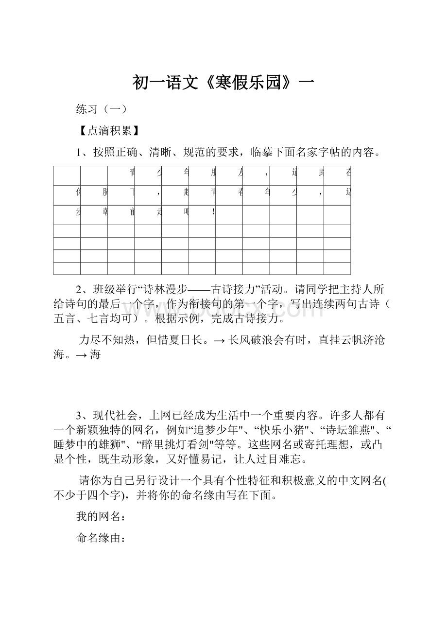 初一语文《寒假乐园》一文档格式.docx_第1页