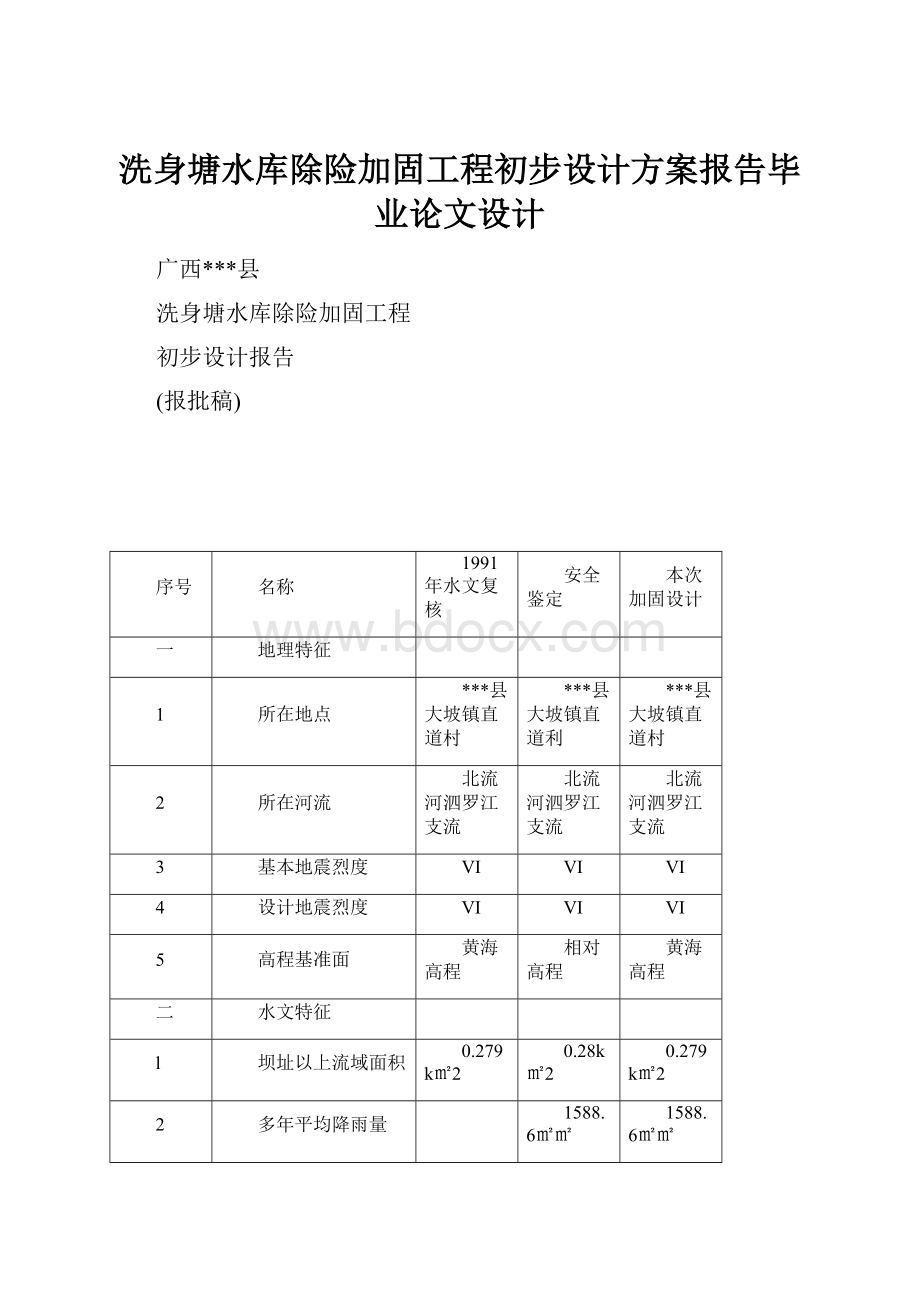 洗身塘水库除险加固工程初步设计方案报告毕业论文设计Word下载.docx