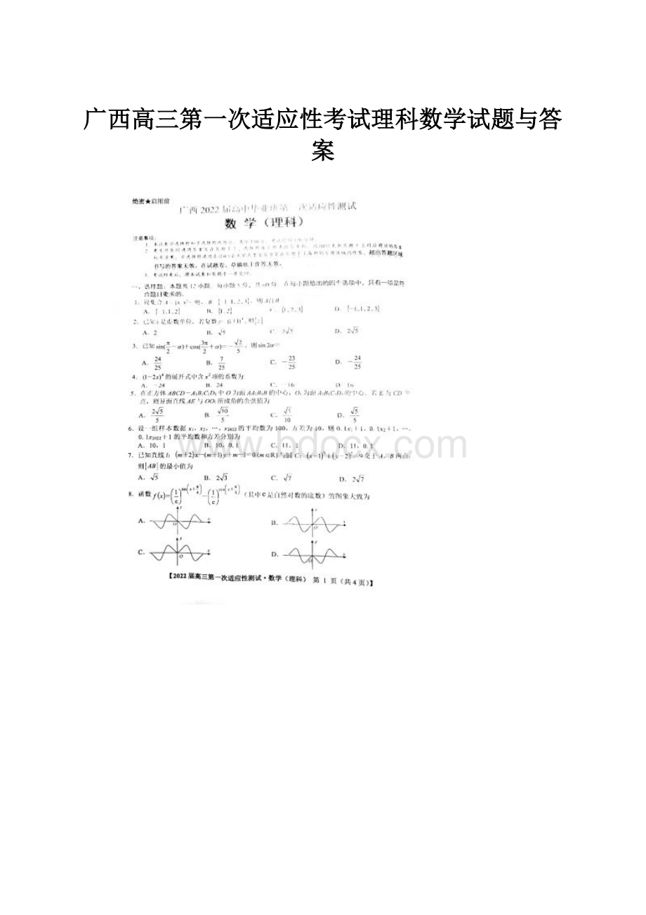 广西高三第一次适应性考试理科数学试题与答案文档格式.docx