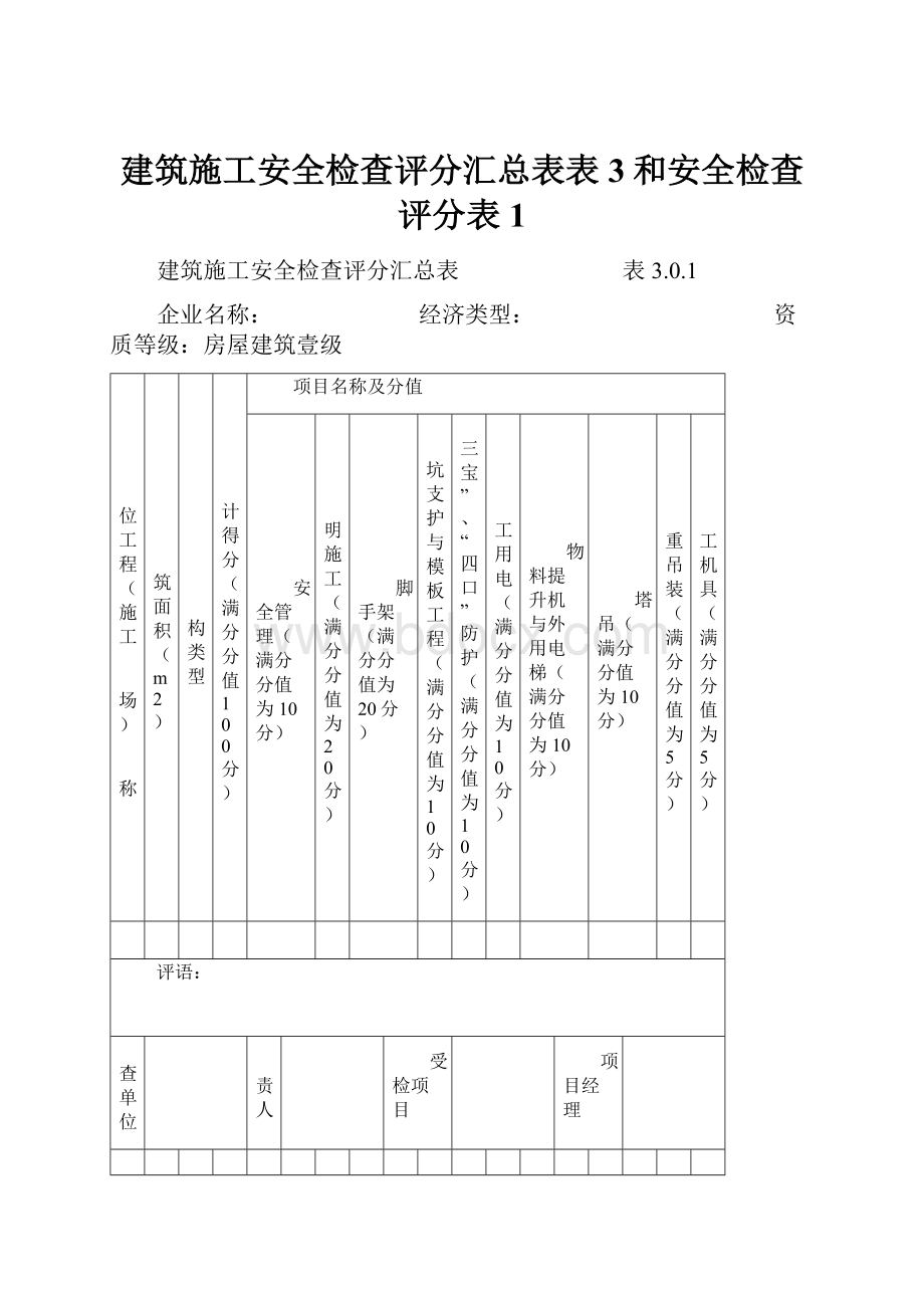 建筑施工安全检查评分汇总表表3和安全检查评分表1.docx