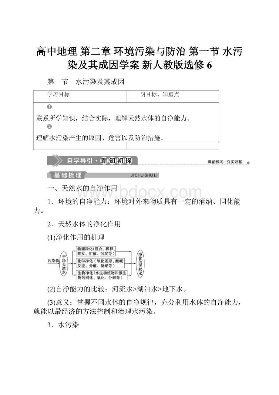 高中地理 第二章 环境污染与防治 第一节 水污染及其成因学案 新人教版选修6.docx_第1页