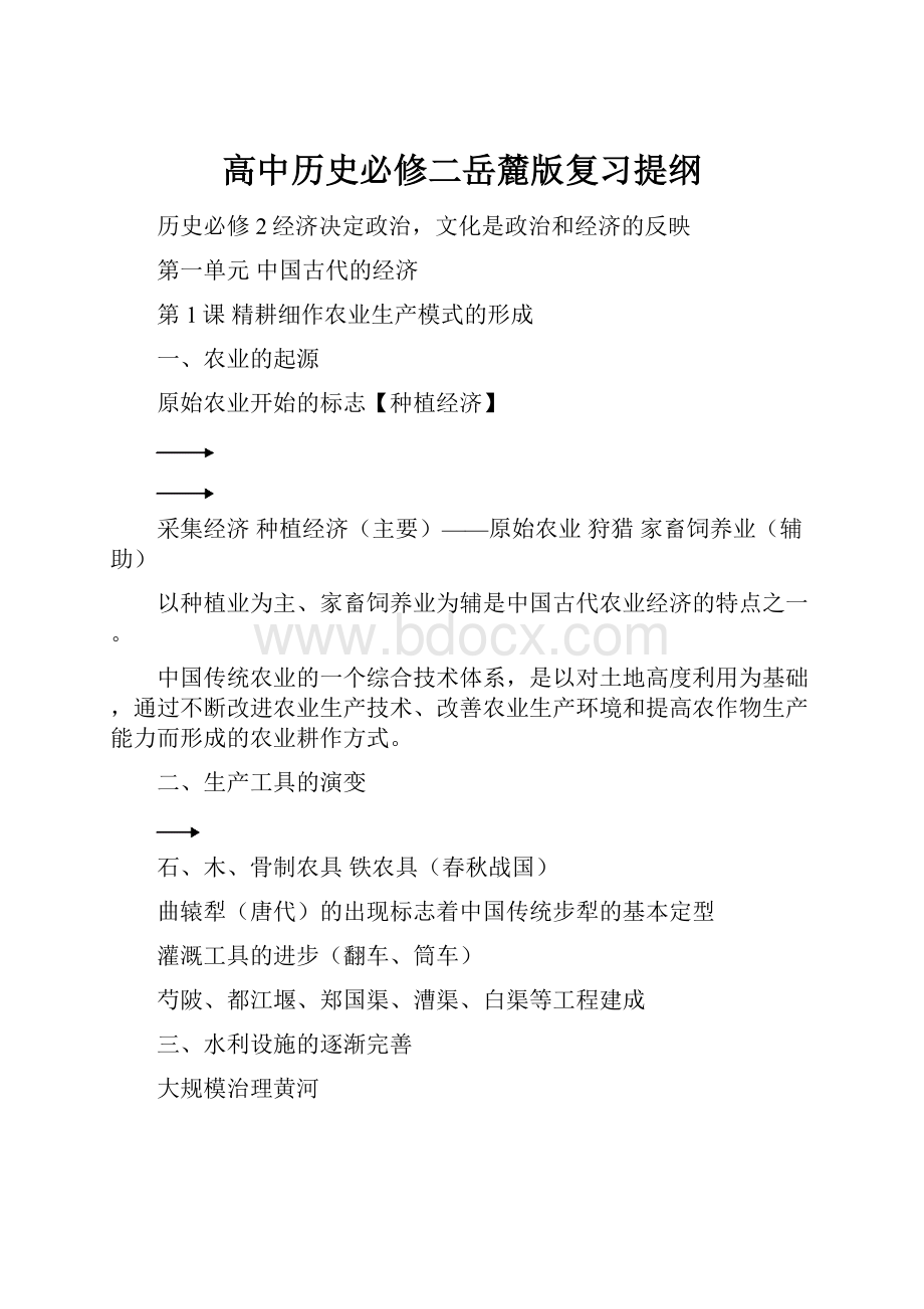 高中历史必修二岳麓版复习提纲Word格式文档下载.docx_第1页