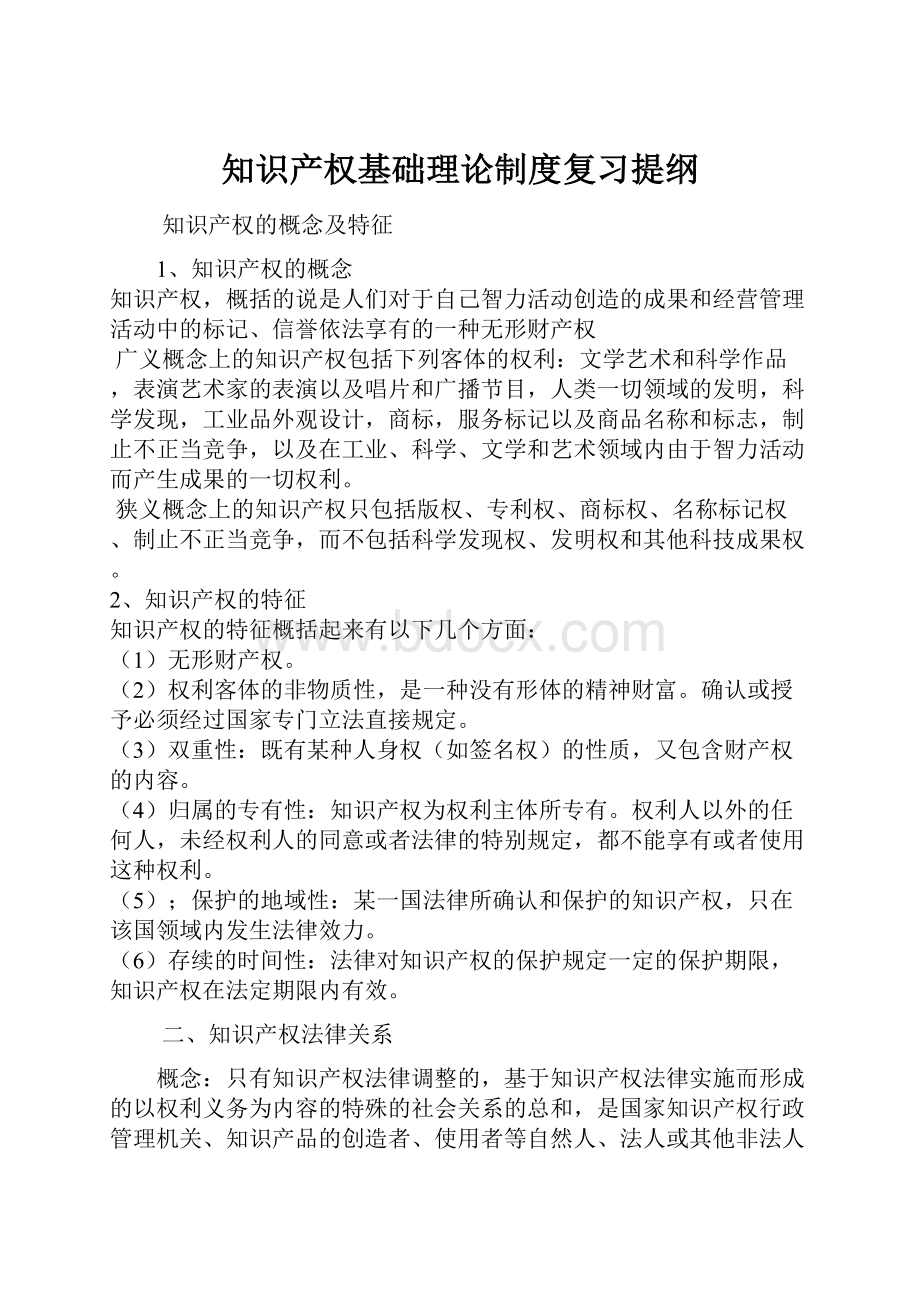 知识产权基础理论制度复习提纲Word文档格式.docx