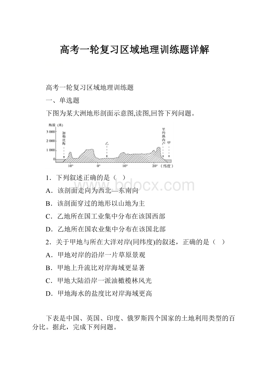 高考一轮复习区域地理训练题详解.docx_第1页