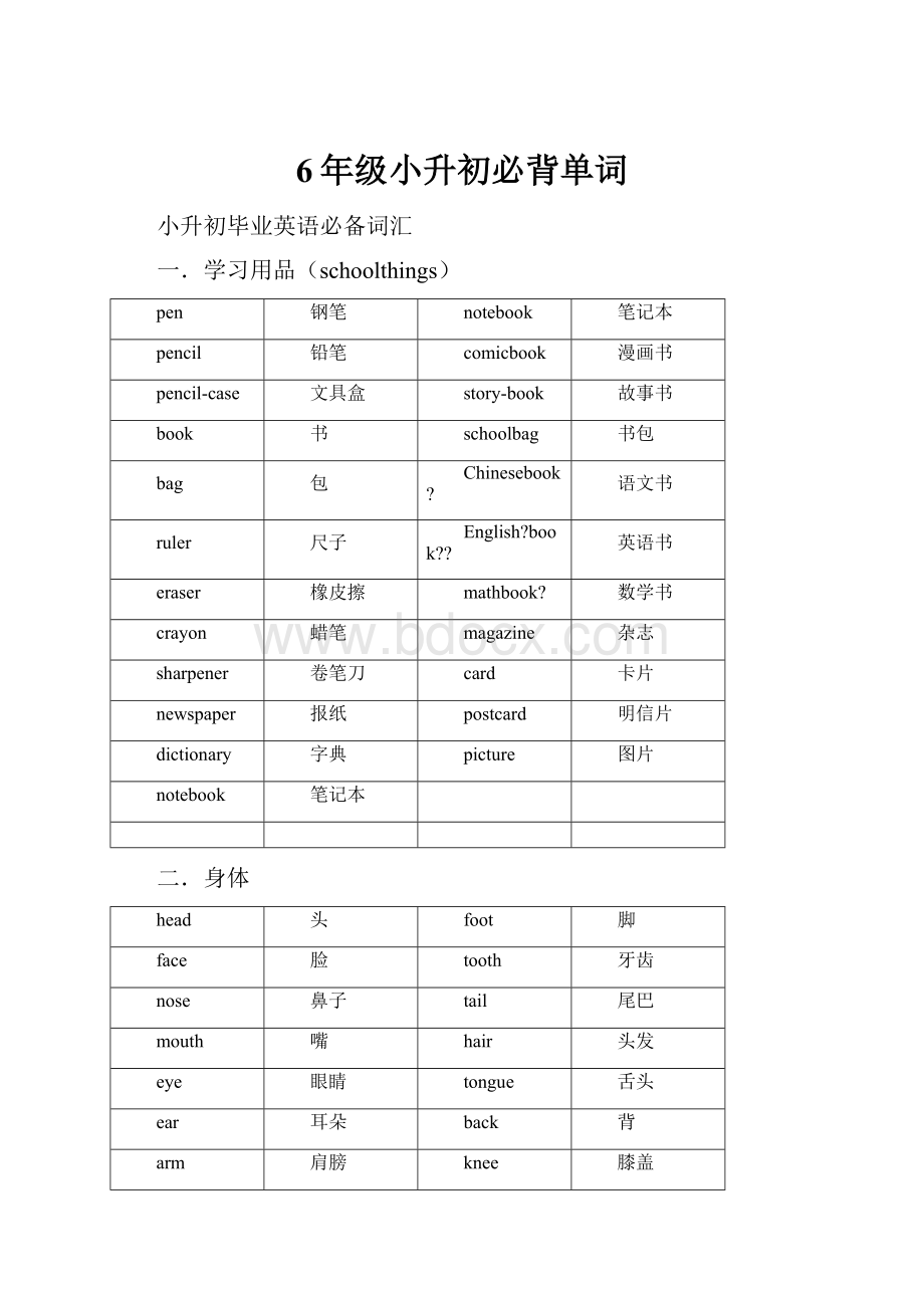 6年级小升初必背单词Word文件下载.docx